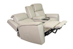 Allegro Light Grey Leather Dual Power Console Loveseat with Immersive Sound