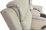 Allegro Light Grey Leather Dual Power Console Loveseat with Immersive Sound