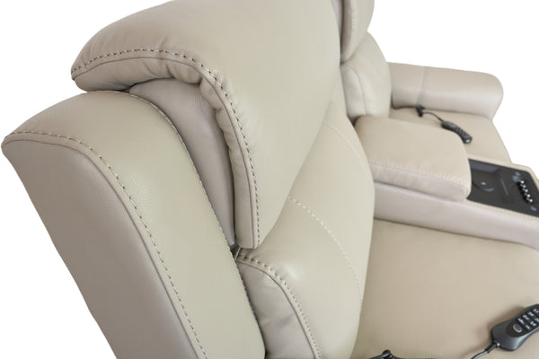 Allegro Light Grey Leather Dual Power Console Loveseat with Immersive Sound