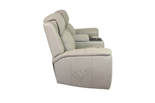 Allegro Light Grey Leather Dual Power Console Loveseat with Immersive Sound
