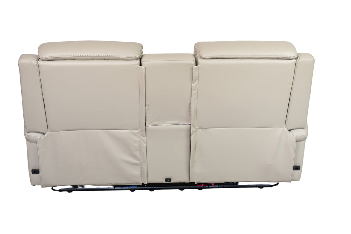 Allegro Light Grey Leather Dual Power Console Loveseat with Immersive Sound
