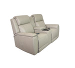 Allegro Light Grey Leather Dual Power Console Loveseat with Immersive Sound