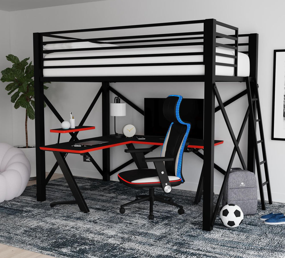 Valari Black Full Loft Bunk Bed w/Gaming Desk