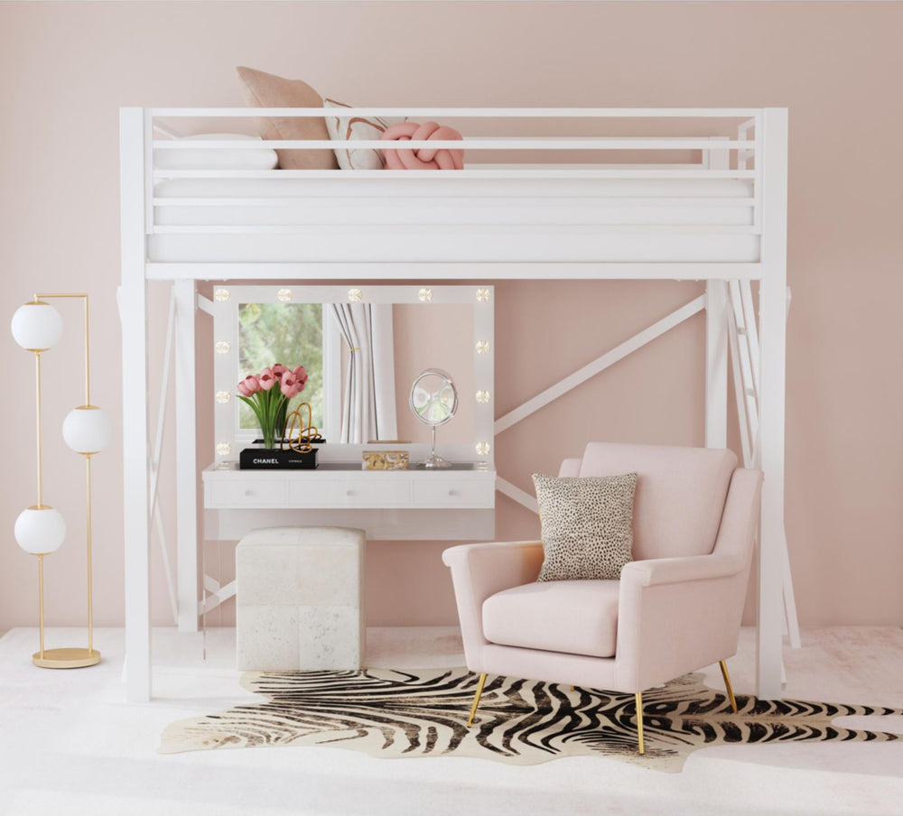 Valari White Full Loft Bunk Bed w/Vanity