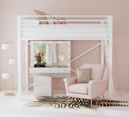 Valari White Full Loft Bunk Bed w-Vanity