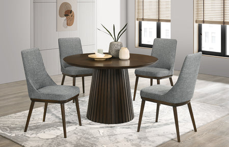 Juego de comedor redondo Holt Espresso de 5 piezas con sillas laterales tapizadas