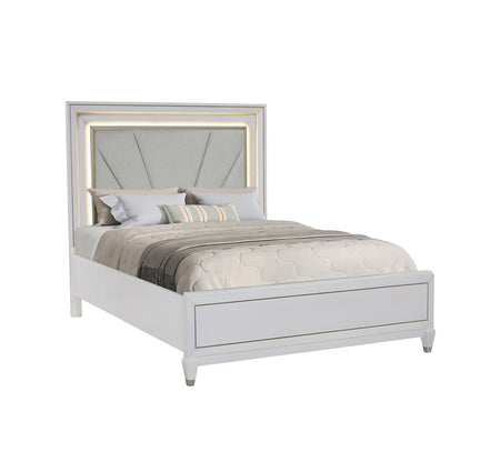 Gallia Queen Upholstered Lighted Panel Bed