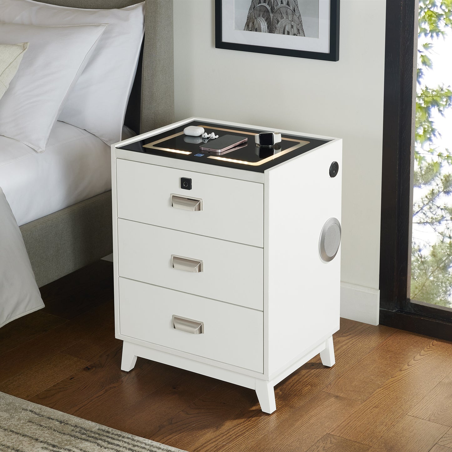 Rio White Electronic Nightstand