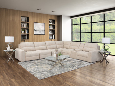 Sofá seccional deslizante de 7 piezas color beige con brazos izquierdo y derecho, asientos deslizantes