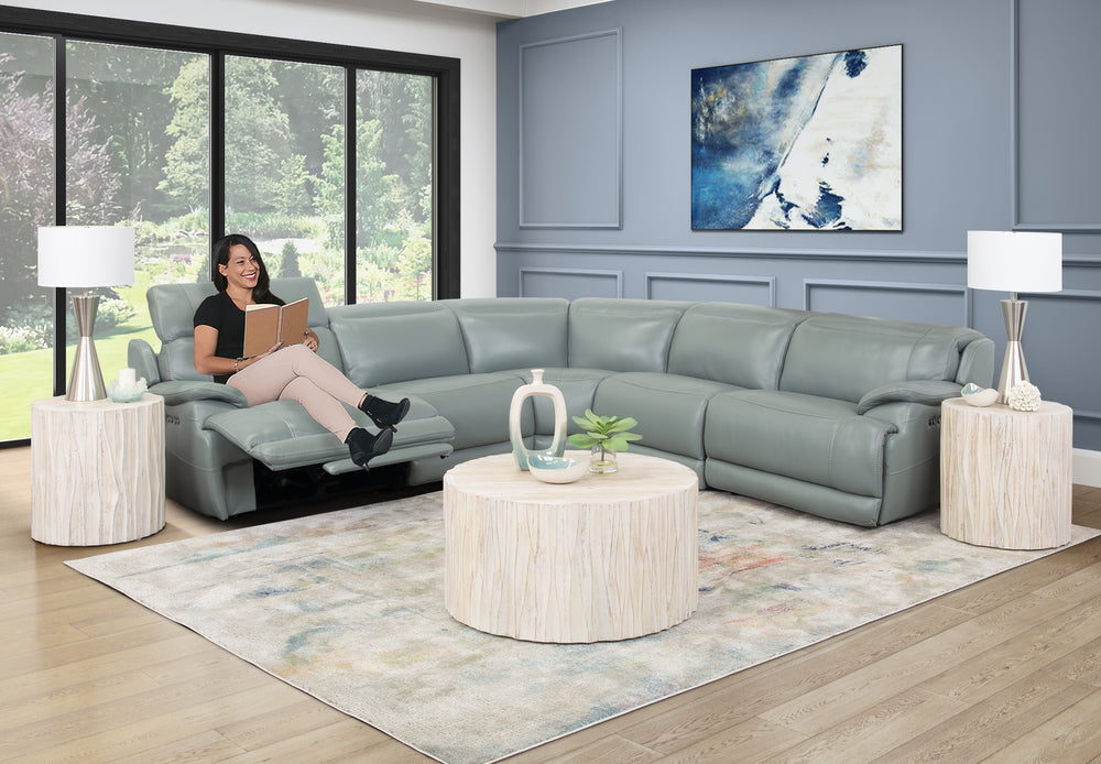 Seccional reclinable eléctrico dual de cuero Hawkins Green de 5 piezas