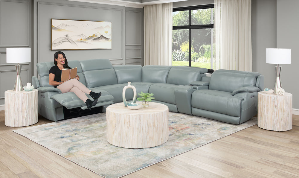 Seccional reclinable eléctrico dual de cuero de 6 piezas Hawkins Green