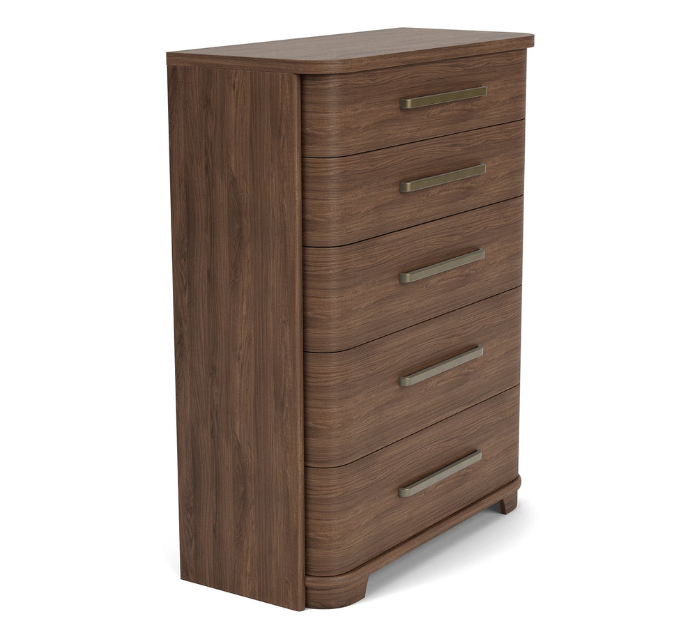 Delia Walnut 5 Drawer Chest