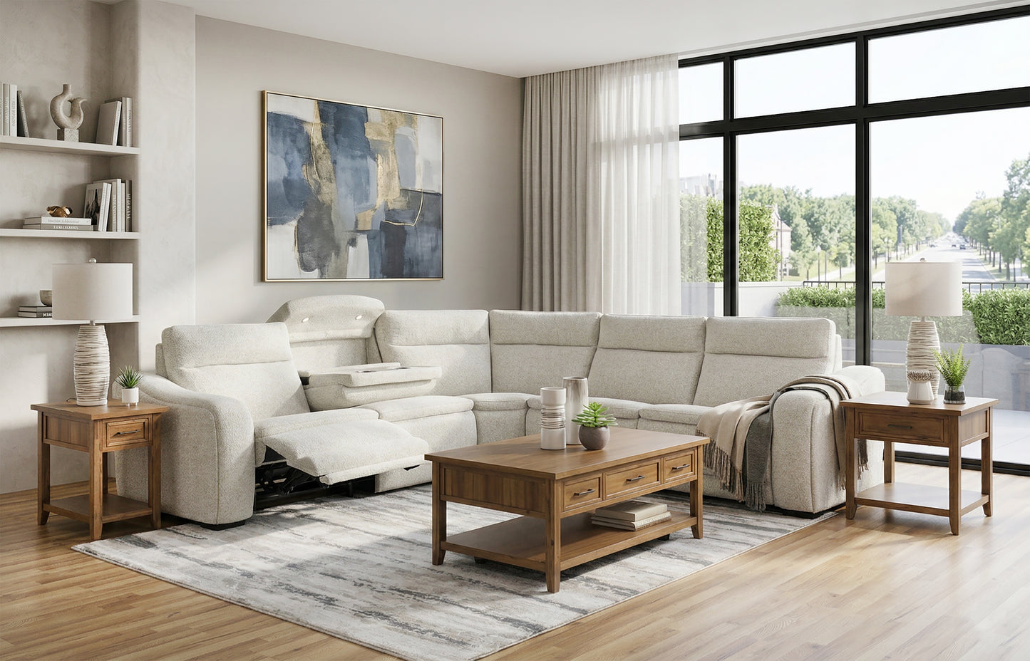 Gizmo 5 Piece Dual Power Reclining Sectional with Left and Right Arm Facing Recliners and Drop Down Table