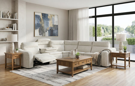 Gizmo 5 Piece Dual Power Reclining Sectional with Left and Right Arm Facing Recliners and Drop Down Table