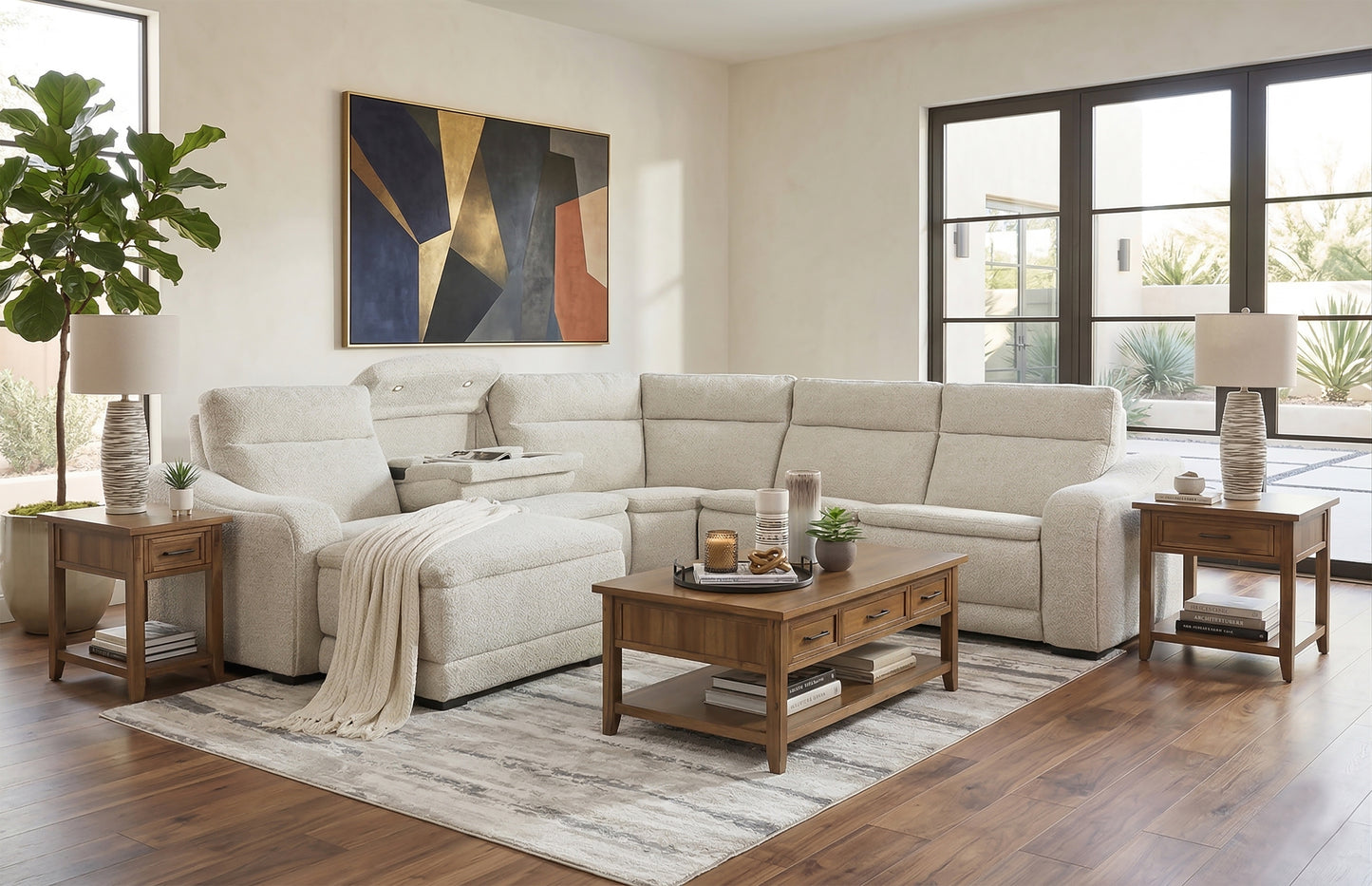 Gizmo 5 Piece Dual Power Reclining Sectional with Left Arm Facing Chaise and Drop Down Table