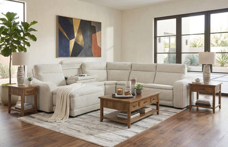 Gizmo 5 Piece Dual Power Reclining Sectional with Left Arm Facing Chaise and Drop Down Table