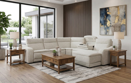 Gizmo 5 Piece Dual Power Reclining Sectional with Right Arm Facing Chaise and Drop Down Table