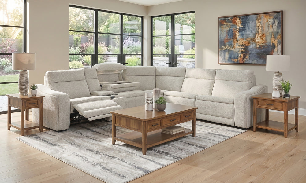 Gizmo 6 Piece Dual Power Reclining Sectional with Left and Right Arm Facing Recliners and Drop Down Table