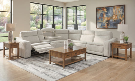 Gizmo 6 Piece Dual Power Reclining Sectional with Left and Right Arm Facing Recliners and Drop Down Table