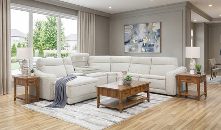 Gizmo 6 Piece Dual Power Reclining Sectional with Left Arm Facing Chaise and Drop Down Table