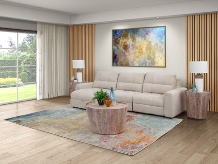 Sofá seccional deslizante de 3 piezas color beige con brazo izquierdo orientado hacia la chaise longue