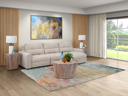 Sofá seccional deslizante de 3 piezas color beige con brazo derecho orientado hacia la chaise longue
