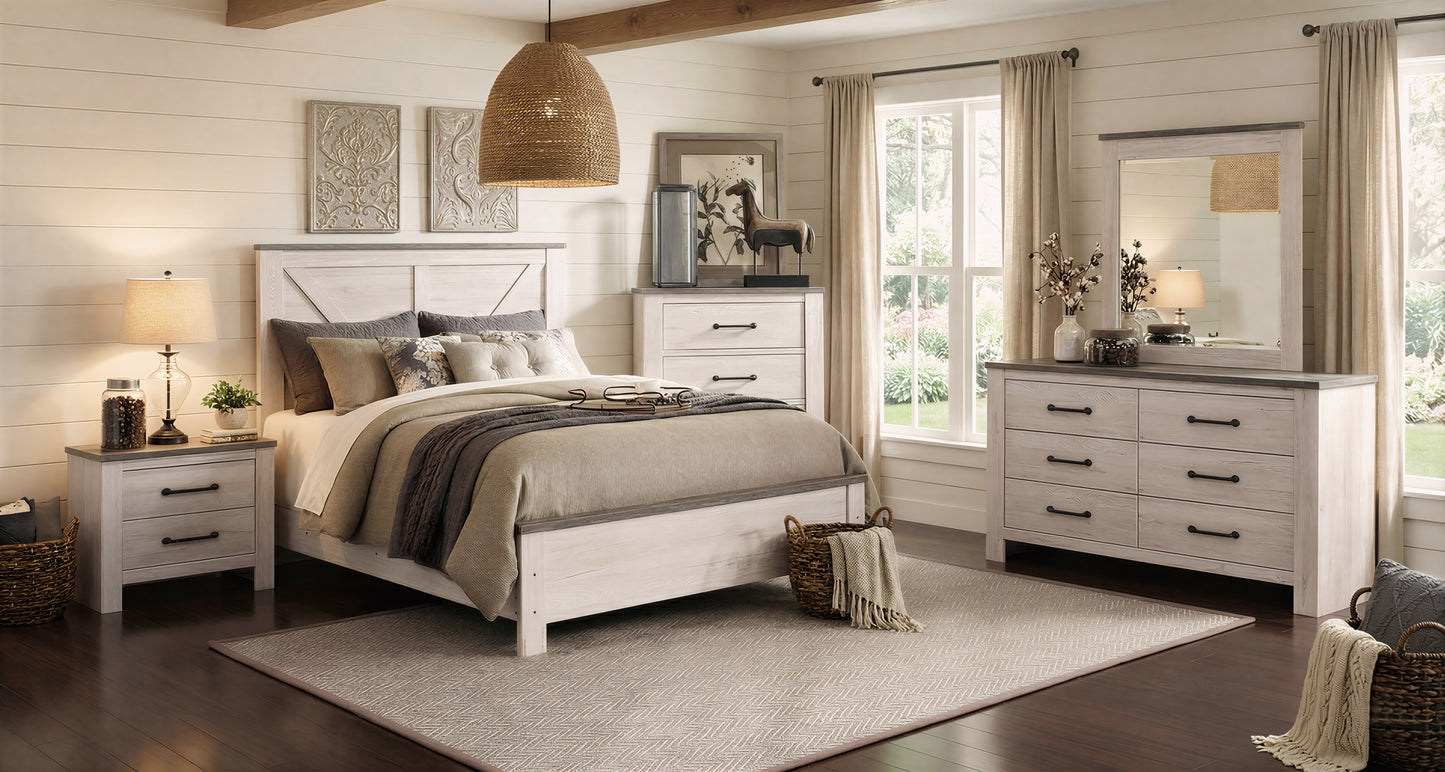 Adorna Two Tone 5 Piece King Panel Bedroom