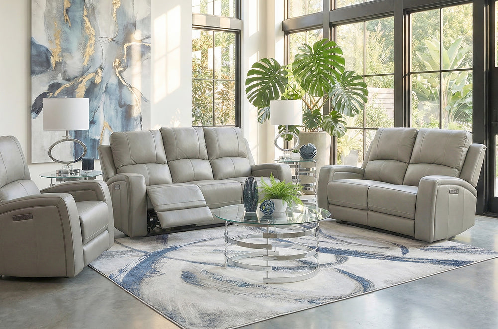 Aria Grey 5 Piece Zero Gravity Dual Power Leather Reclining Living Room