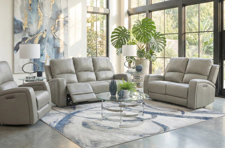 Aria Grey 5 Piece Zero Gravity Dual Power Leather Reclining Living Room