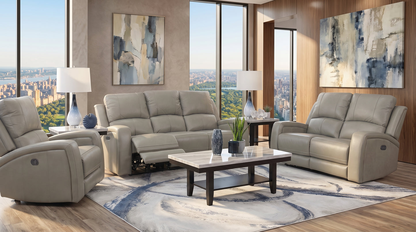 Aria Grey 5 Piece Leather Reclining Living Room