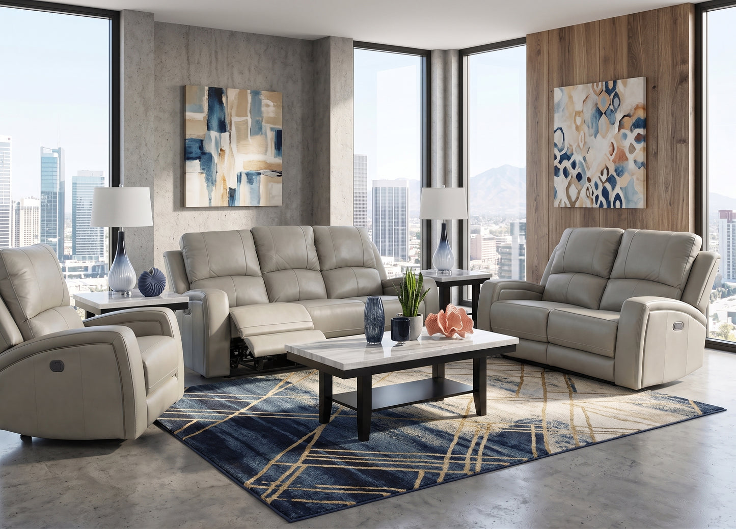 Aria Grey 5 Piece Leather Reclining Living Room