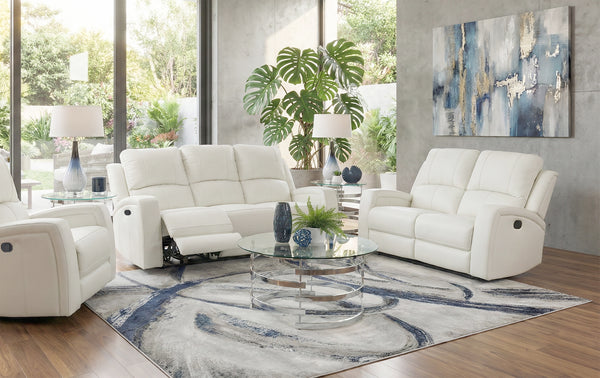 Aria White 3 Piece Leather Reclining Sofa, Leather Reclining Loveseat, and Leather Zero Gravity Dual Power Recliner
