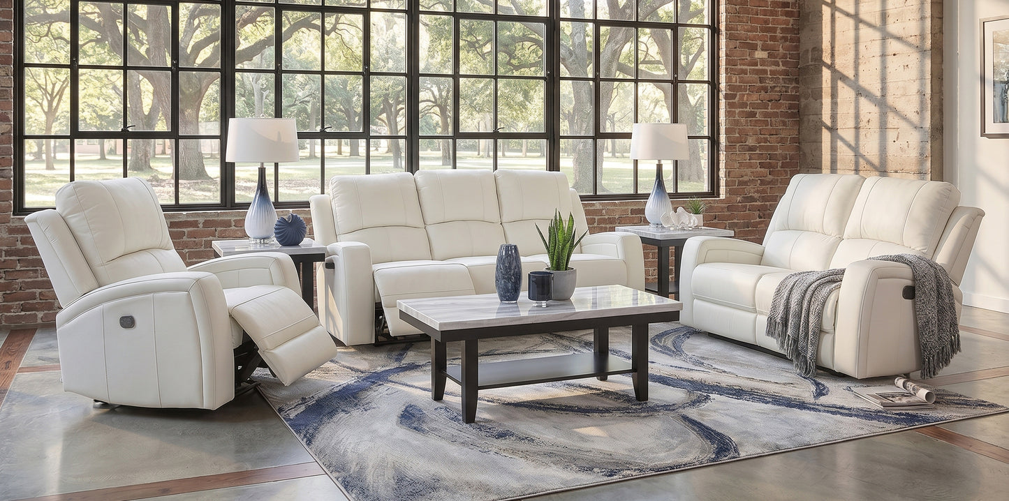 Aria White 5 Piece Leather Reclining Living Room