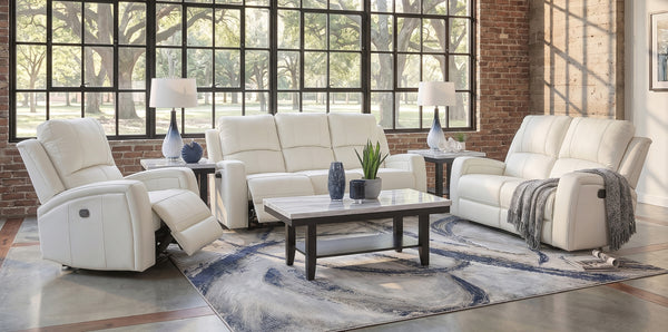 Aria White 5 Piece Leather Reclining Living Room