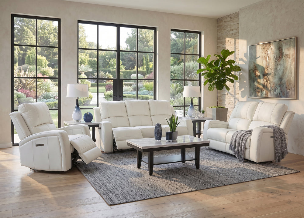 Aria White 5 Piece Zero Gravity Dual Power Leather Reclining Living Room