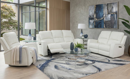 Aria White 5 Piece Zero Gravity Dual Power Leather Reclining Living Room