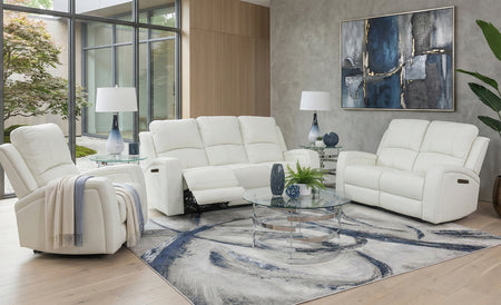Aria White 5 Piece Zero Gravity Dual Power Leather Reclining Living Room