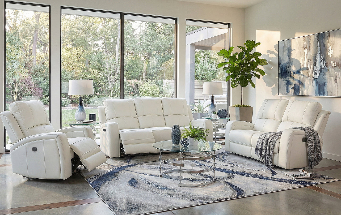 Aria White 5 Piece Leather Reclining Living Room