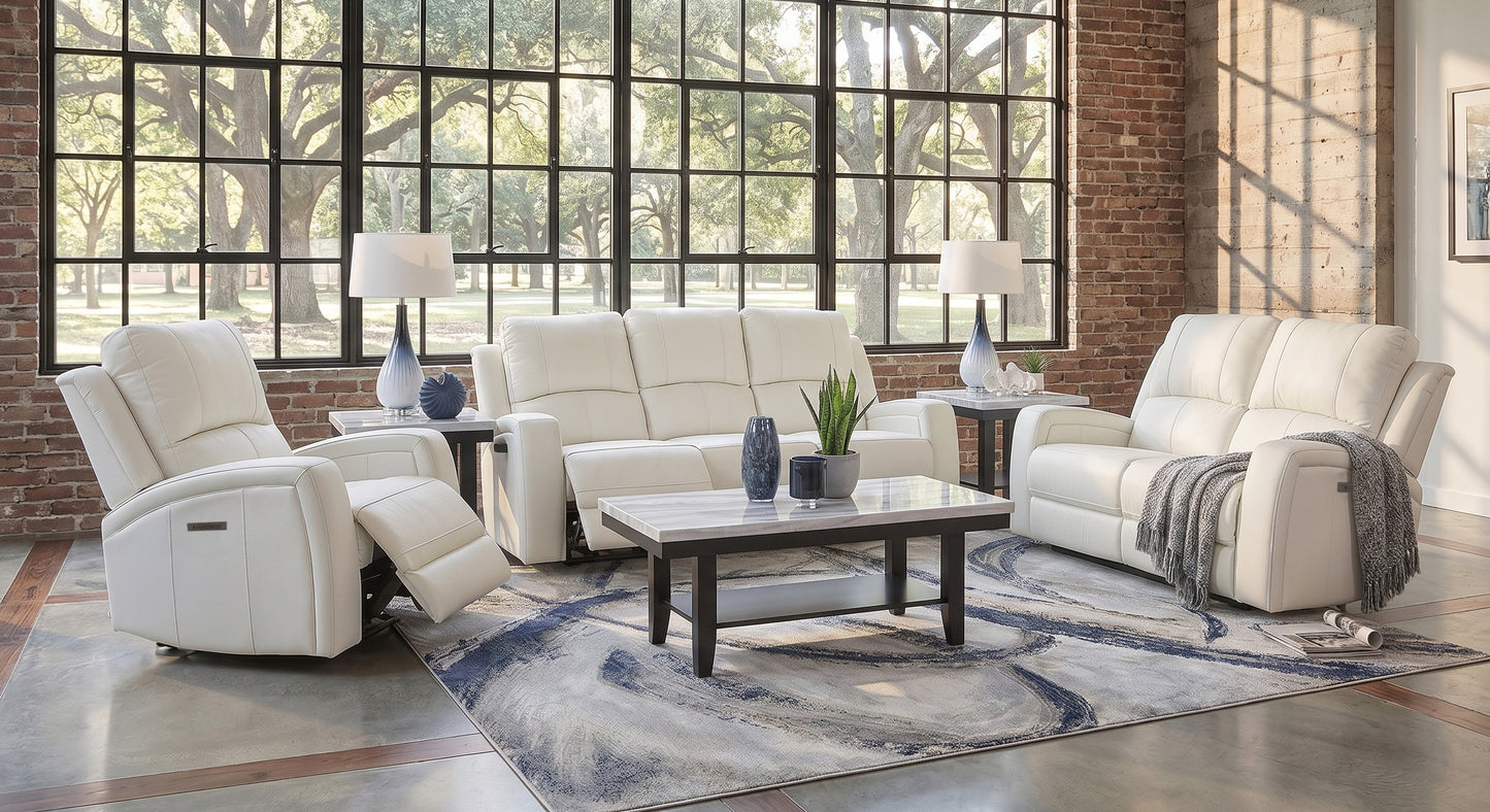 Aria White 5 Piece Zero Gravity Dual Power Leather Reclining Living Room
