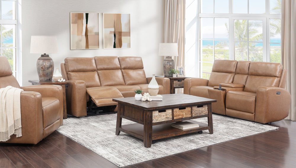 Artie 3 Piece Leather Triple Power Sofa, Console Loveseat, & Recliner