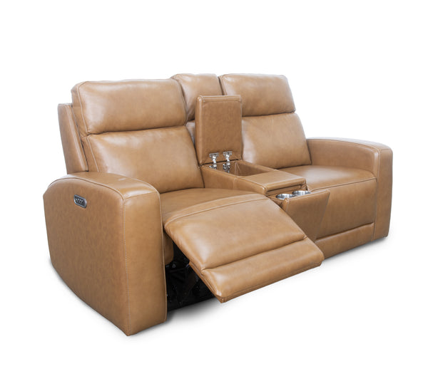 Artie Leather Triple Power Console Loveseat