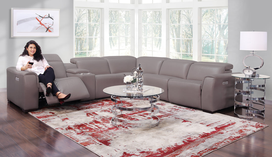 Avanti Grey 6 Piece Power Leather Sectional Kane's Furniture