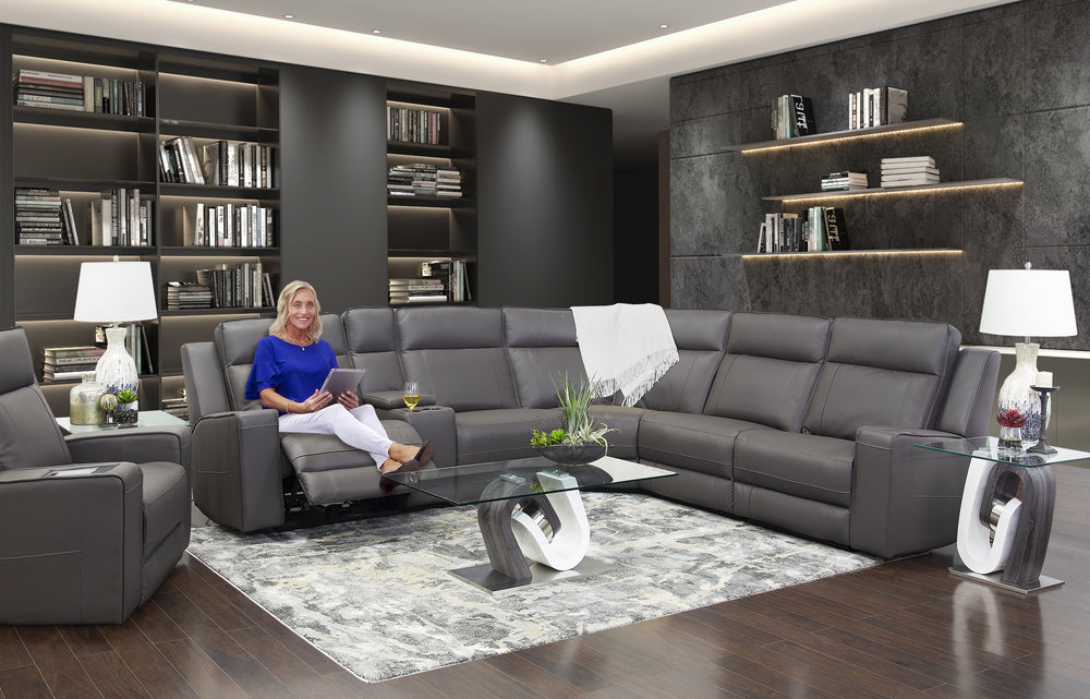 Avenger Dark Grey II 6 Piece Leather Triple Power Sectional