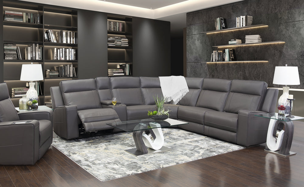 Avenger Dark Grey II 6 Piece Leather Triple Power Sectional