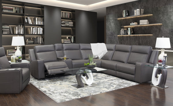 Avenger Dark Grey II 6 Piece Leather Triple Power Sectional