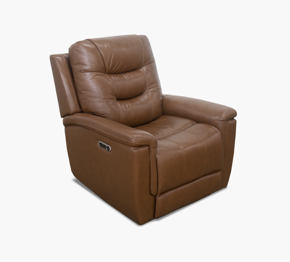 Sillón reclinable eléctrico de cuero Camel de Abbott con reposacabezas eléctrico