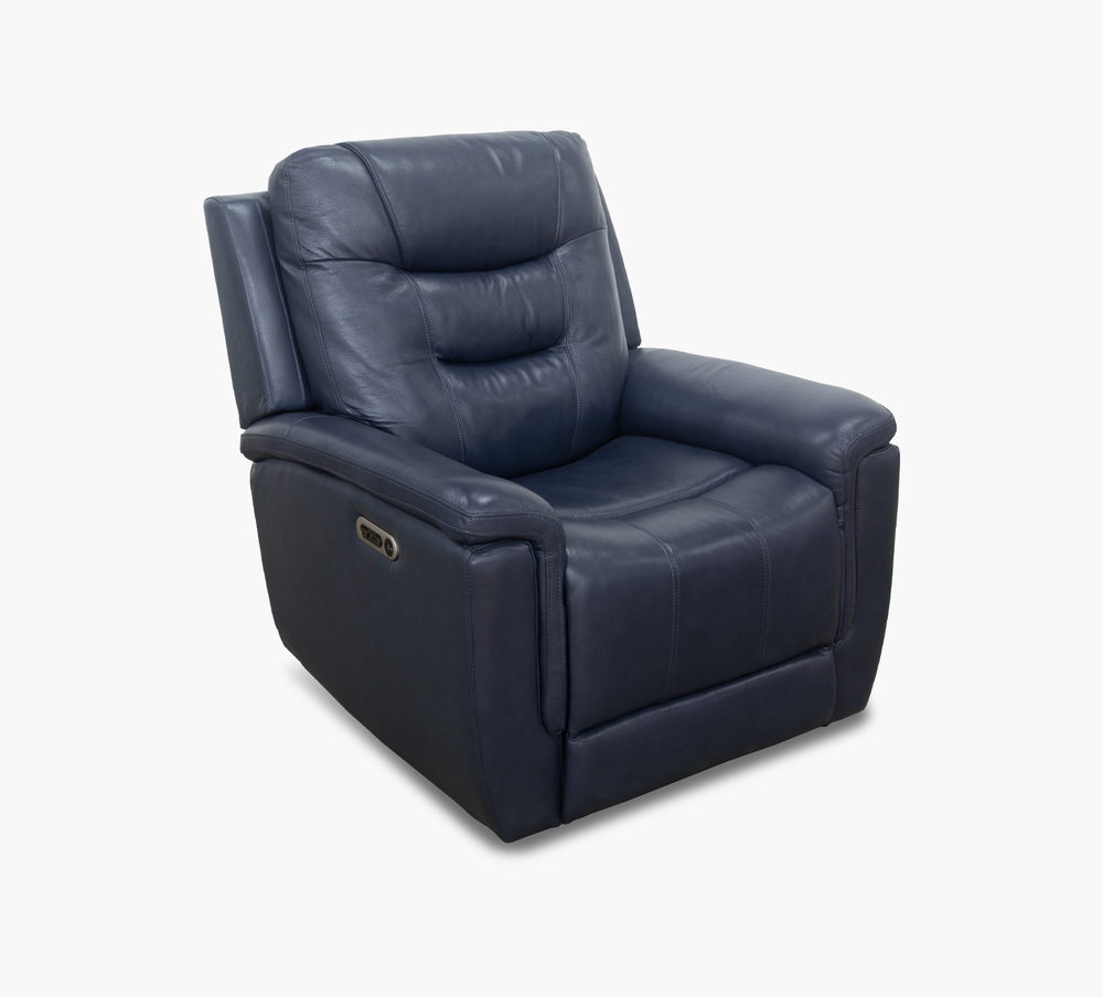 Sillón reclinable eléctrico de cuero azul marino de Abbott con reposacabezas eléctrico