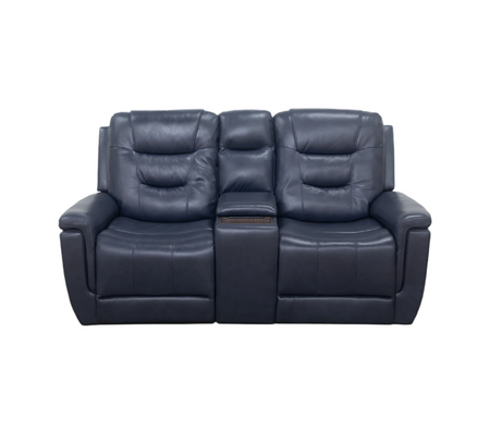 Abbott Navy Leather Power Console Loveseat with Power Headrest