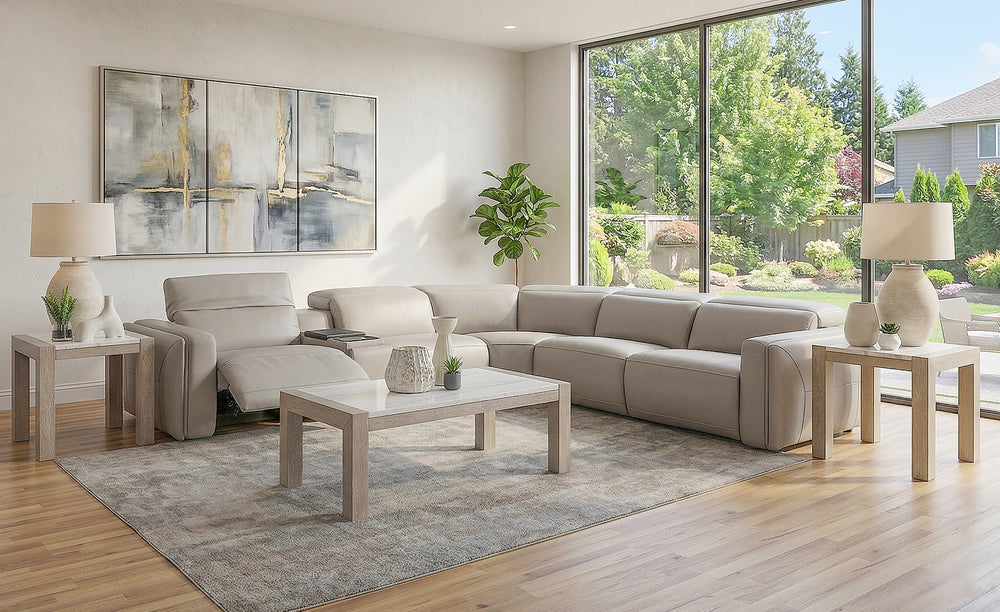 Blaise 6 Piece Leather Dual Power Sectional with Cooling Console