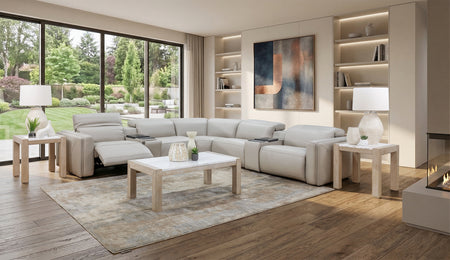 Blaise 7 Piece Leather Dual Power Sectional with Two Cooling Consoles